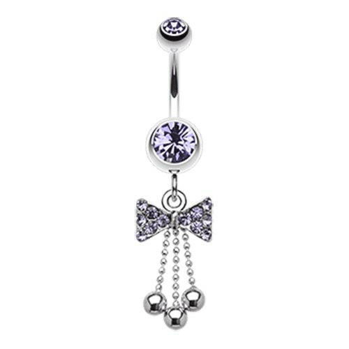 Jeweled Bow-Tie Bead Dangle Belly Button Ring.