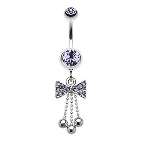 Jeweled Bow-Tie Bead Dangle Belly Button Ring.