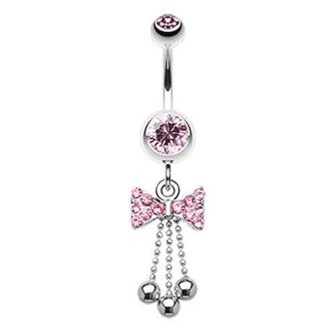 Jeweled Bow-Tie Bead Dangle Belly Button Ring.