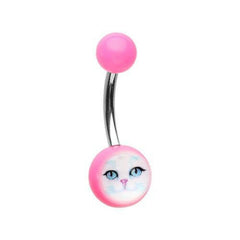 Kitty Cat Face Acrylic Logo Belly Button Ring.