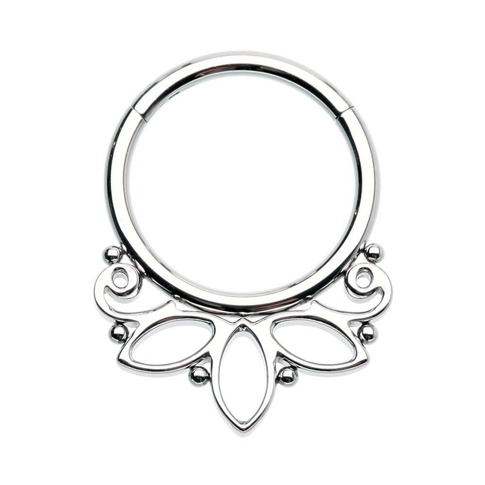 Lotus Outline Steel Seamless Hinged Clicker Ring - Impulse Piercings