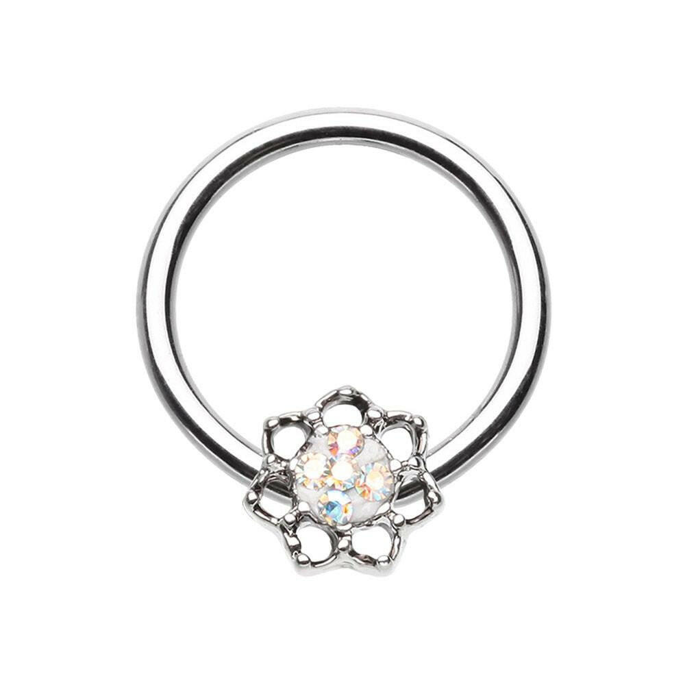 Lotus Sprinkle Dot Filigree Steel Captive Bead Ring.