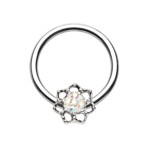 Lotus Sprinkle Dot Filigree Steel Captive Bead Ring.