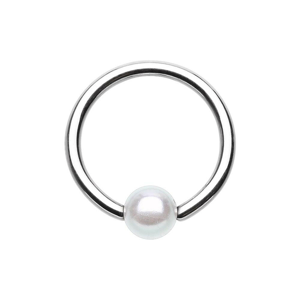 Luster Pearl Ball Steel Captive Bead Ring.