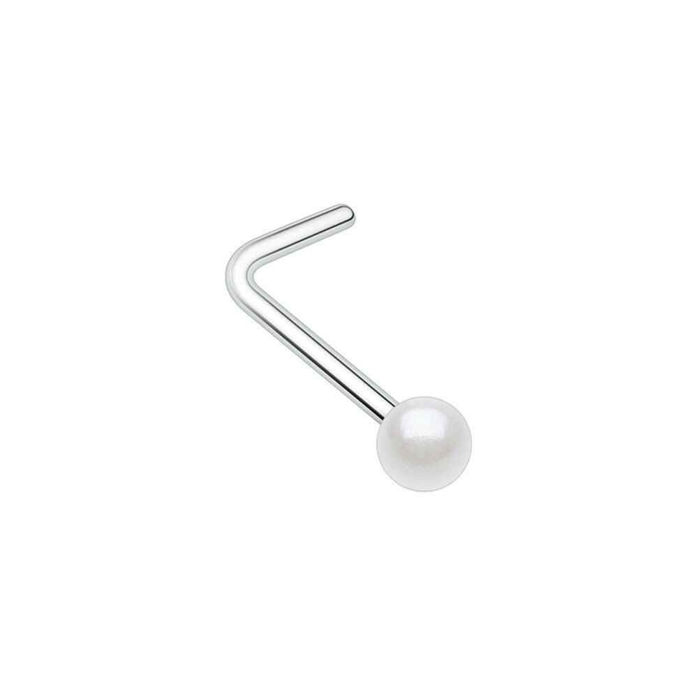 Luster Pearl Ball Steel L-Shaped Nose Ring.