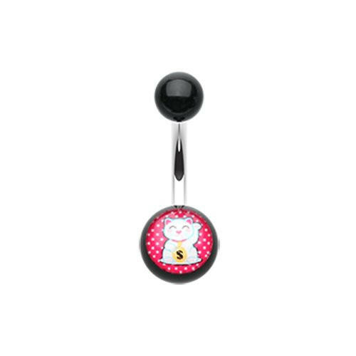 Maneki-Neko Lucky Cat Acrylic Logo Belly Button Ring.