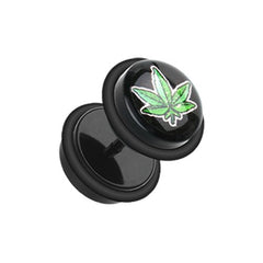 Marijuana Cannabis Pot Leaf Acrylic Fake Plug with O-Rings.