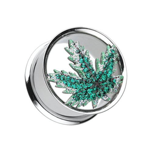 Marijuana Cannabis Pot Leaf Multi-Sprinkle Dot Ear Gauge Tunnel Plug.