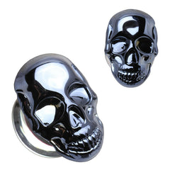 Metallic Black Skull Glass Double Flare Plug.