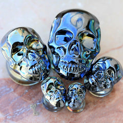 Metallic Black Skull Glass Double Flare Plug - Impulse Piercings