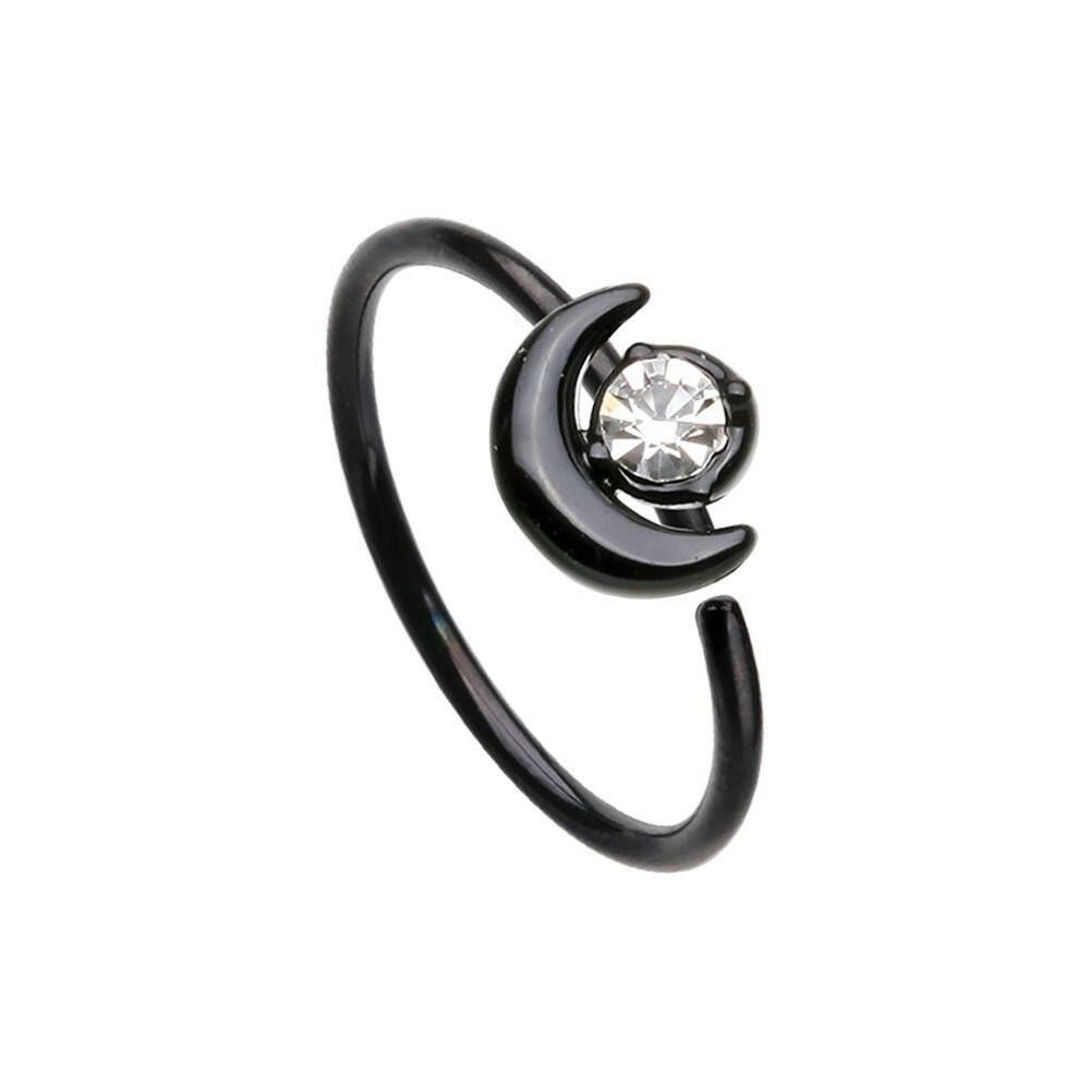 Midnight Black Moon CZ Bendable Nose Hoop - Impulse Piercings