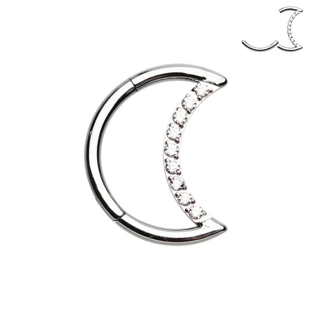 Multi Gem Moon Shape Steel Seamless Hinged Clicker Ring.