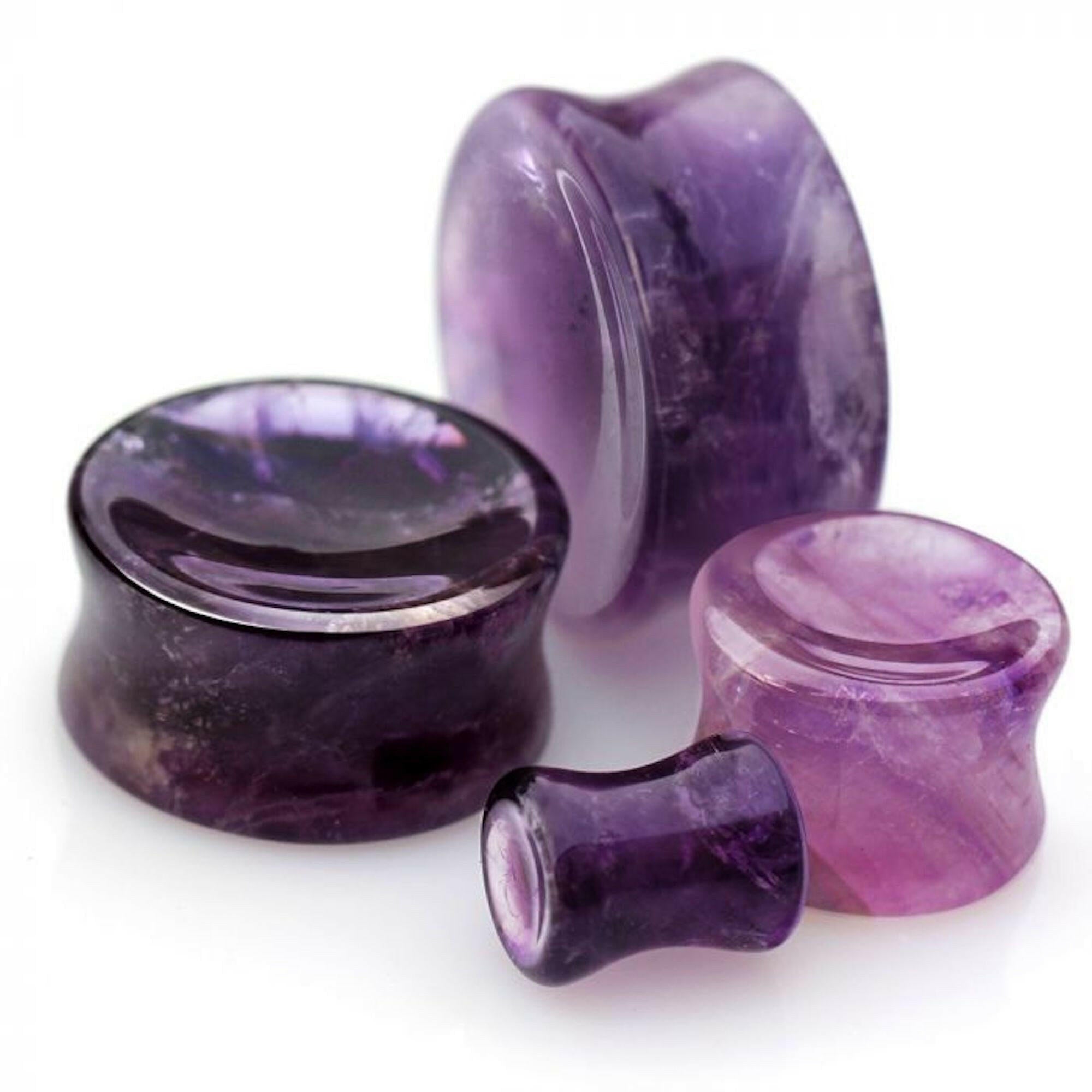 Natural Amethyst Concave Stone Saddle Plug, covet-body-jewelry.