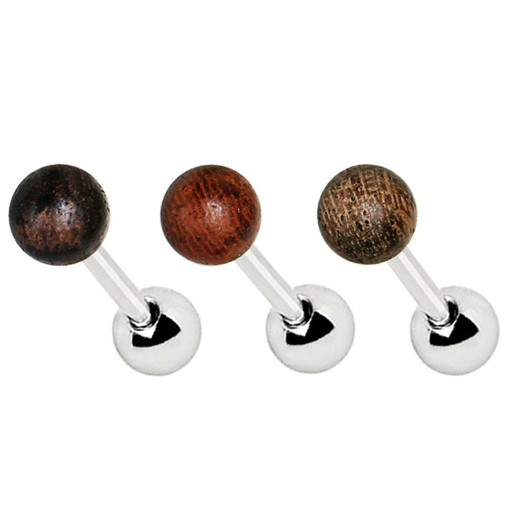 Natural Organic Wood Ball Cartilage Stud Earring - Impulse Piercings