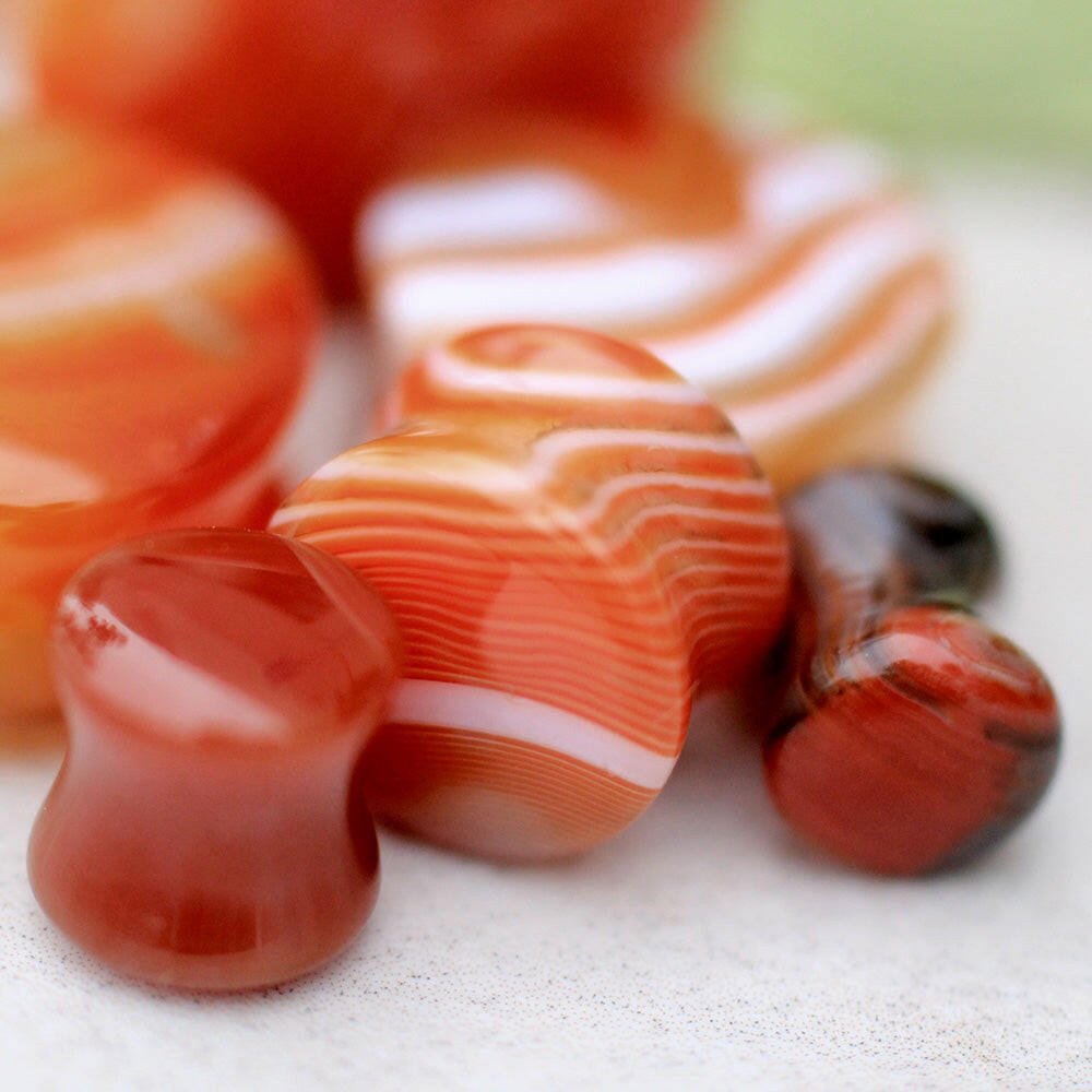 Natural Red Stripe Agate Stone Saddle Plug