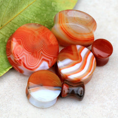 Natural Red Stripe Agate Stone Saddle Plug