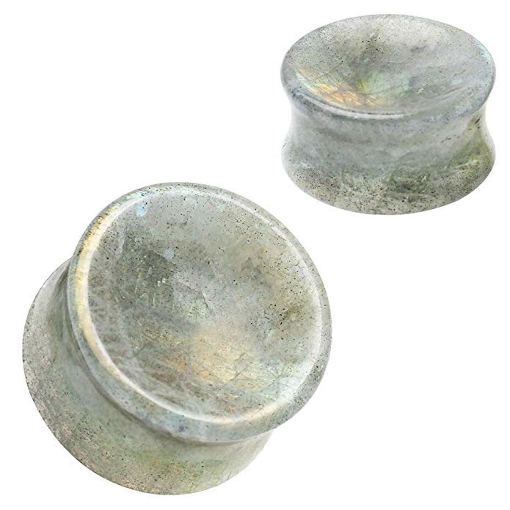 Natural White Labradorite Concave Stone Saddle Plug, covet-body-jewelry.