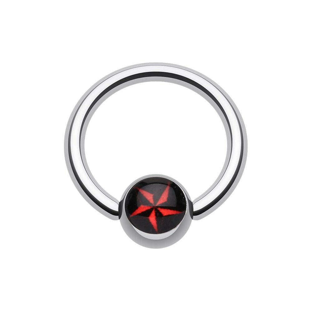 Nautical Star Logo Ball Captive Bead Ring.