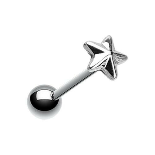 Nautical Star Top Steel Barbell Tongue Ring.