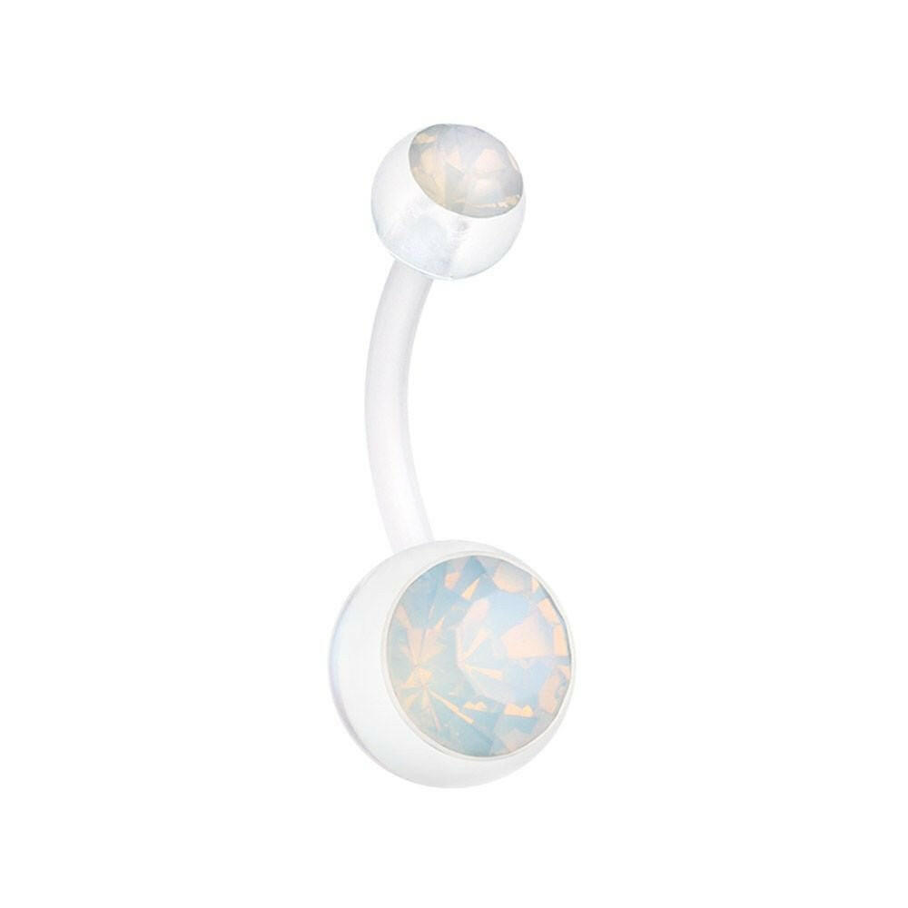 Opal Gem Bio Flexible Shaft Acrylic Ball Belly Button Ring.