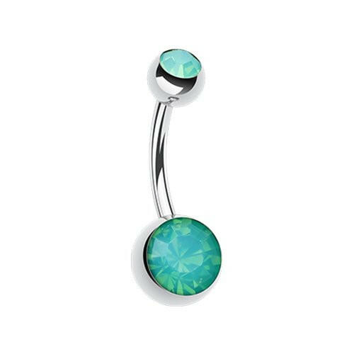 Opal Gem Double Stone Ball Steel Belly Button Ring.