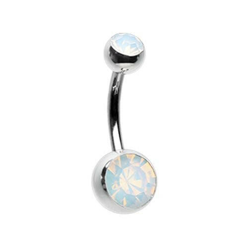 Opal Gem Double Stone Ball Steel Belly Button Ring.