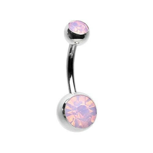 Opal Gem Double Stone Ball Steel Belly Button Ring.