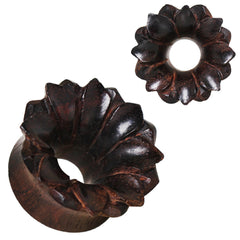 Organic Dark Brown Sono Wood Lotus Blossom Tunnel Plug, covet-body-jewelry.