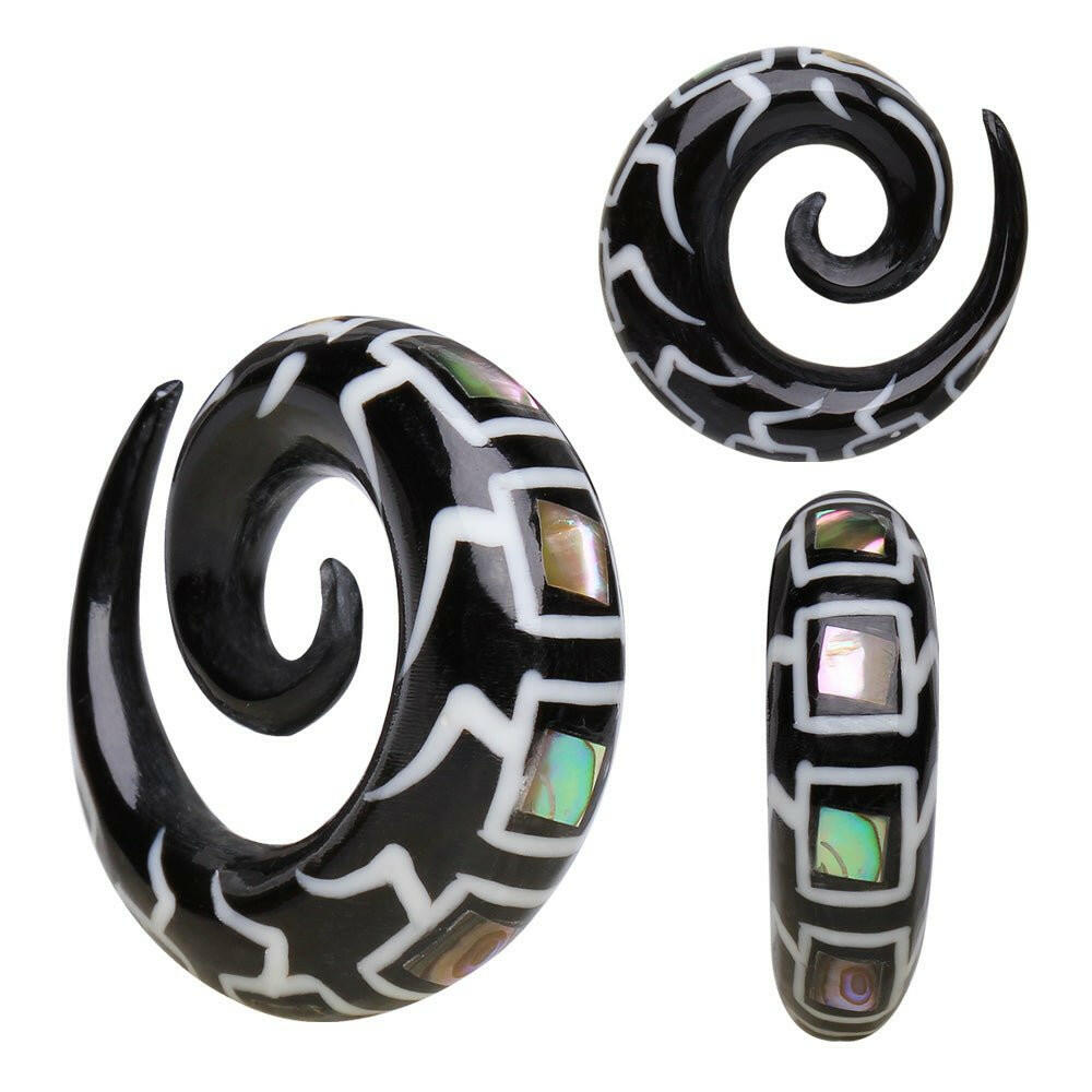 Organic Spiral Buffalo Horn Taper with Abalone & Bone Inlay.