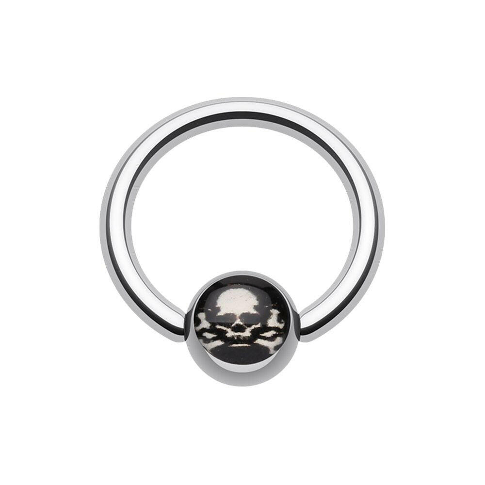 Pirate Skull Logo Ball Captive Bead Ring.