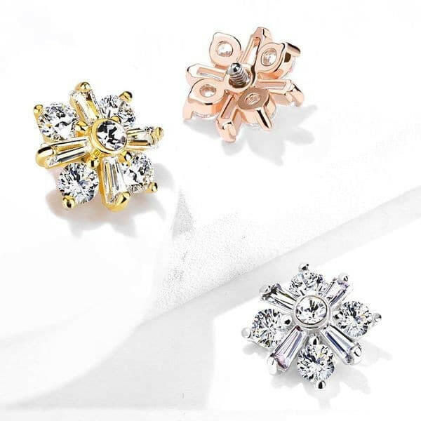 Princess Cut CZ Crossed CZ Square Internally Threaded Dermal Top.