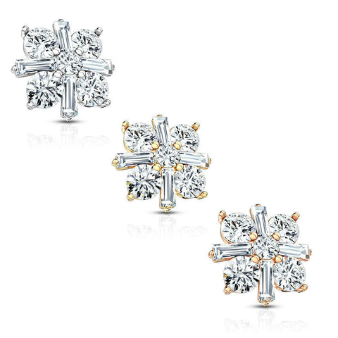 Princess Cut CZ Crossed CZ Square Internally Threaded Dermal Top - Impulse Piercings