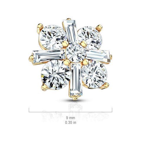 Princess Cut CZ Crossed CZ Square Internally Threaded Dermal Top - Impulse Piercings