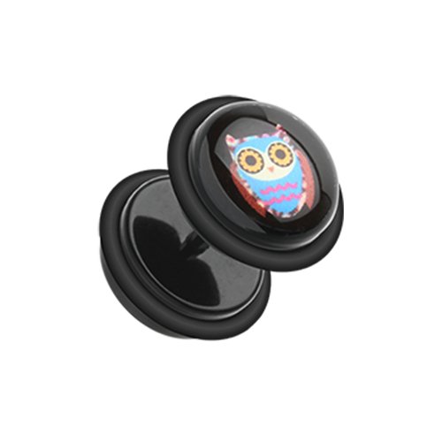 Psychedelic Retro Owl Acrylic Fake Plug with O-Rings.