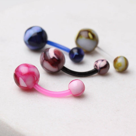 PTFE Navel Ring with Metallic Two Tone Marble Acrylic Balls - Impulse Piercings