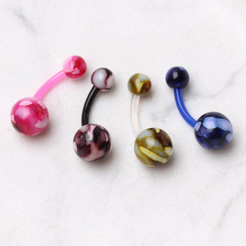 PTFE Navel Ring with Metallic Two Tone Marble Acrylic Balls - Impulse Piercings