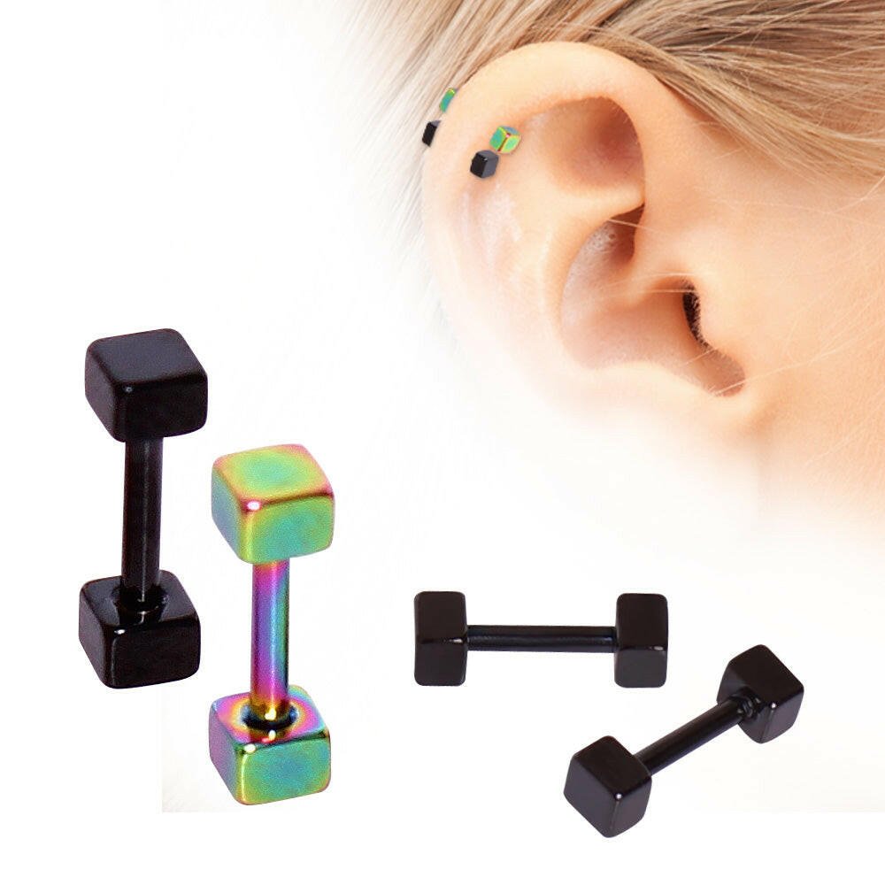 PVD Plated 316L Cubed Cartilage Earring - Impulse Piercings