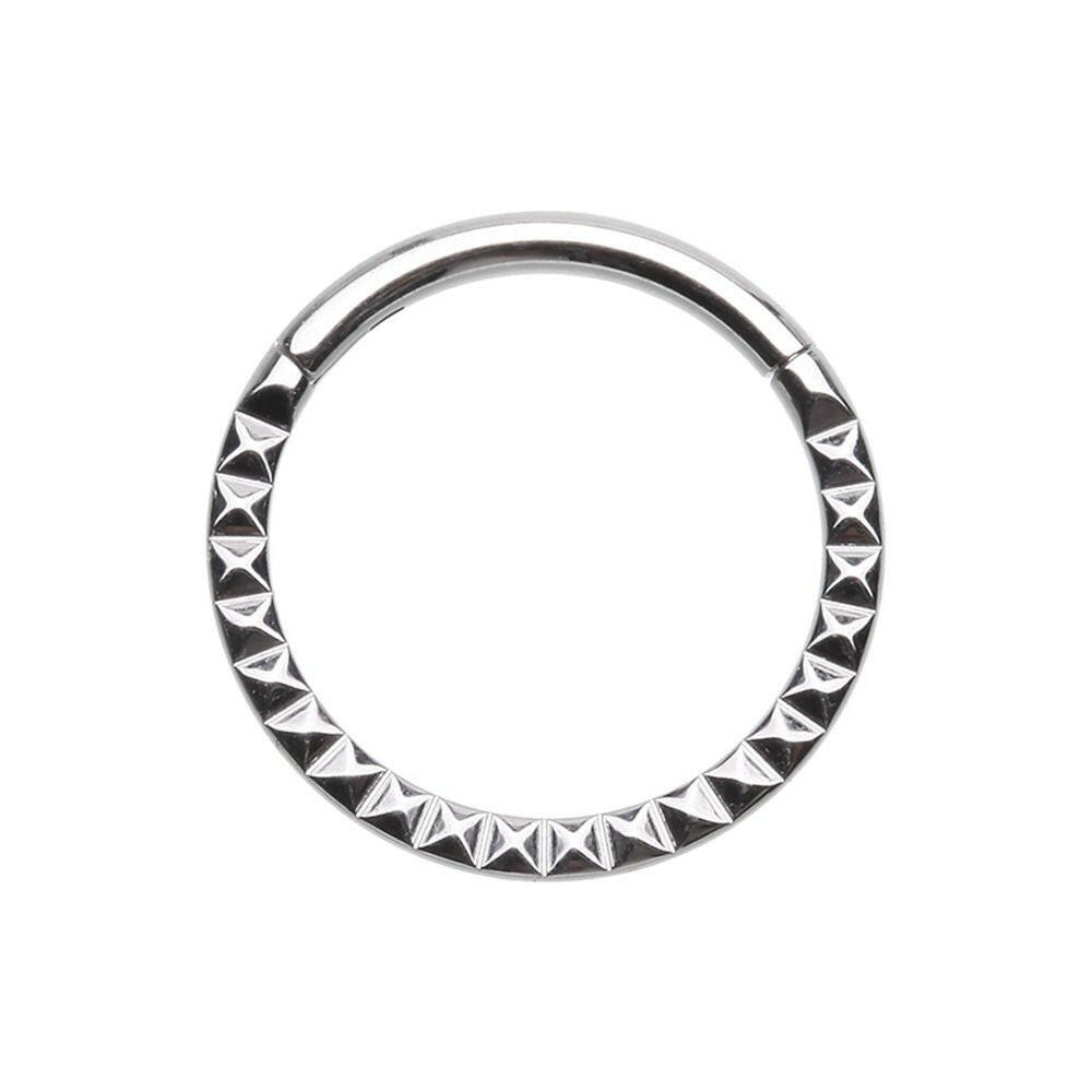 Pyramid Front Stamped Steel Seamless Hinged Clicker Ring.