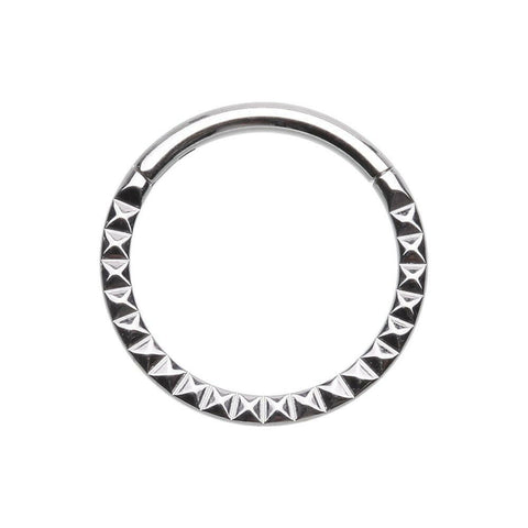 Pyramid Front Stamped Steel Seamless Hinged Clicker Ring.