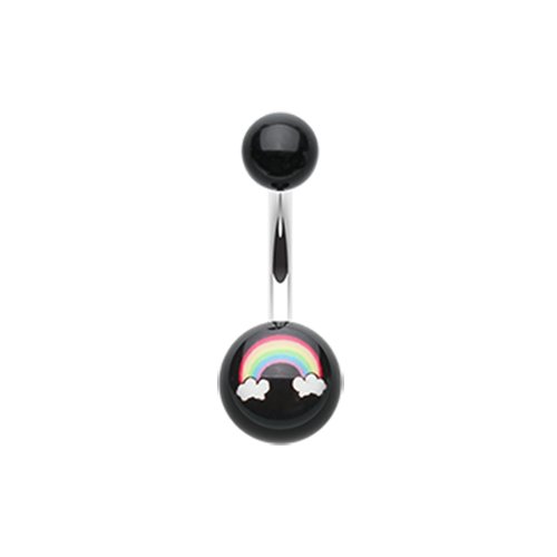 Rainbow Clouds Acrylic Logo Belly Button Ring.