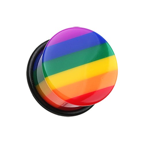 Rainbow Stripe Single Flared Ear Gauge Plug.