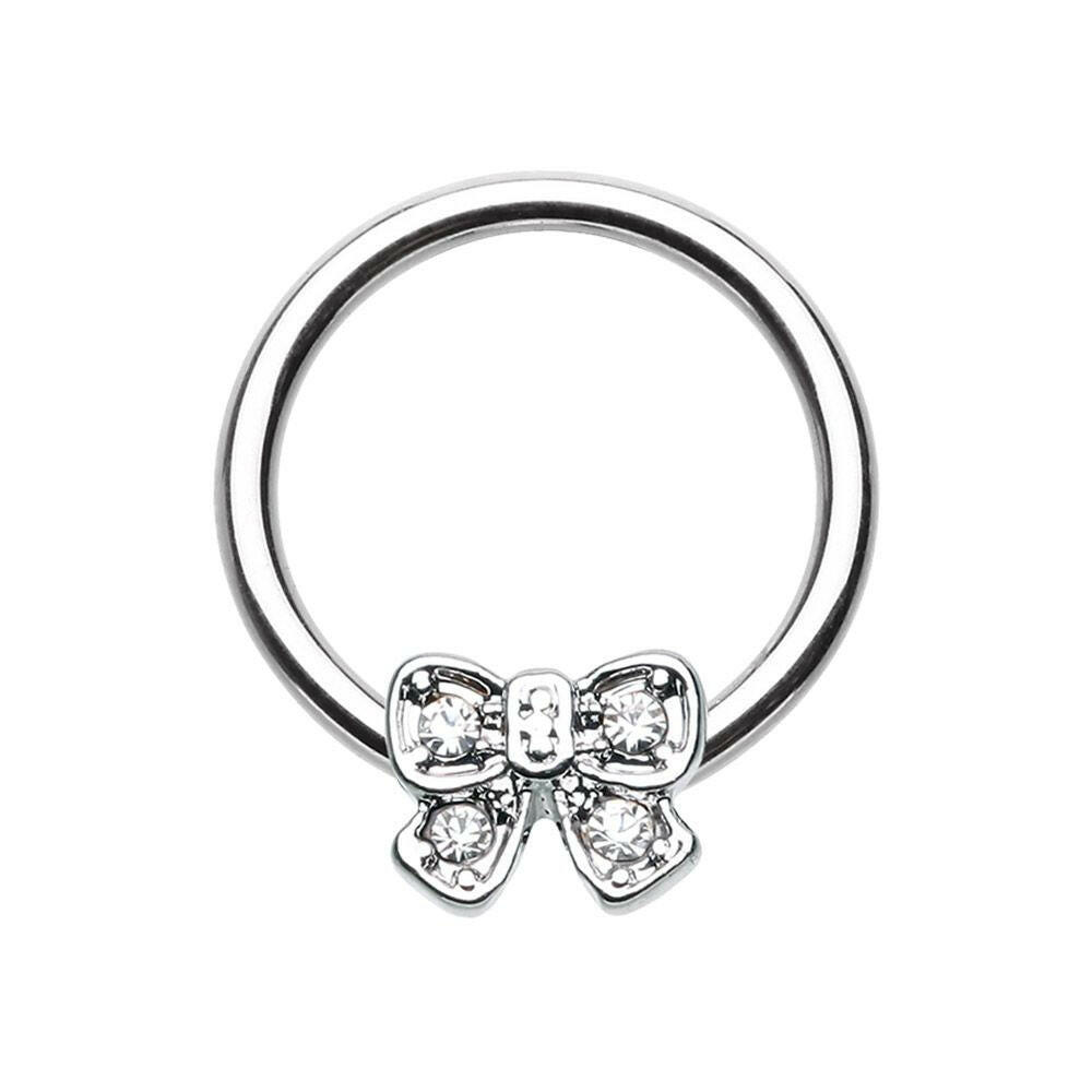 Ribbon Bow Tie Steel Captive Bead Ring.