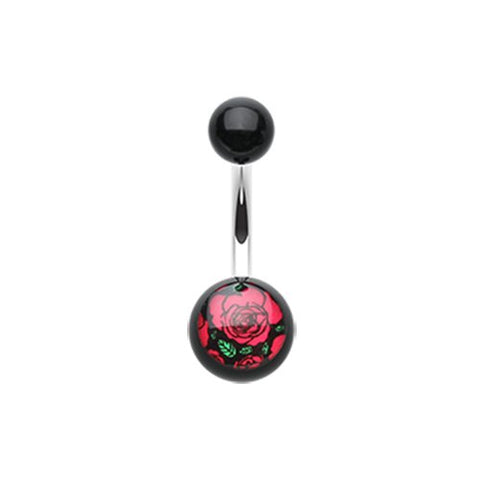 Romantic Red Rose Acrylic Logo Belly Button Ring.