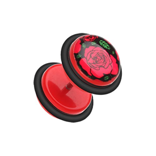 Rose Bloom Acrylic Fake Plug with O-Rings.