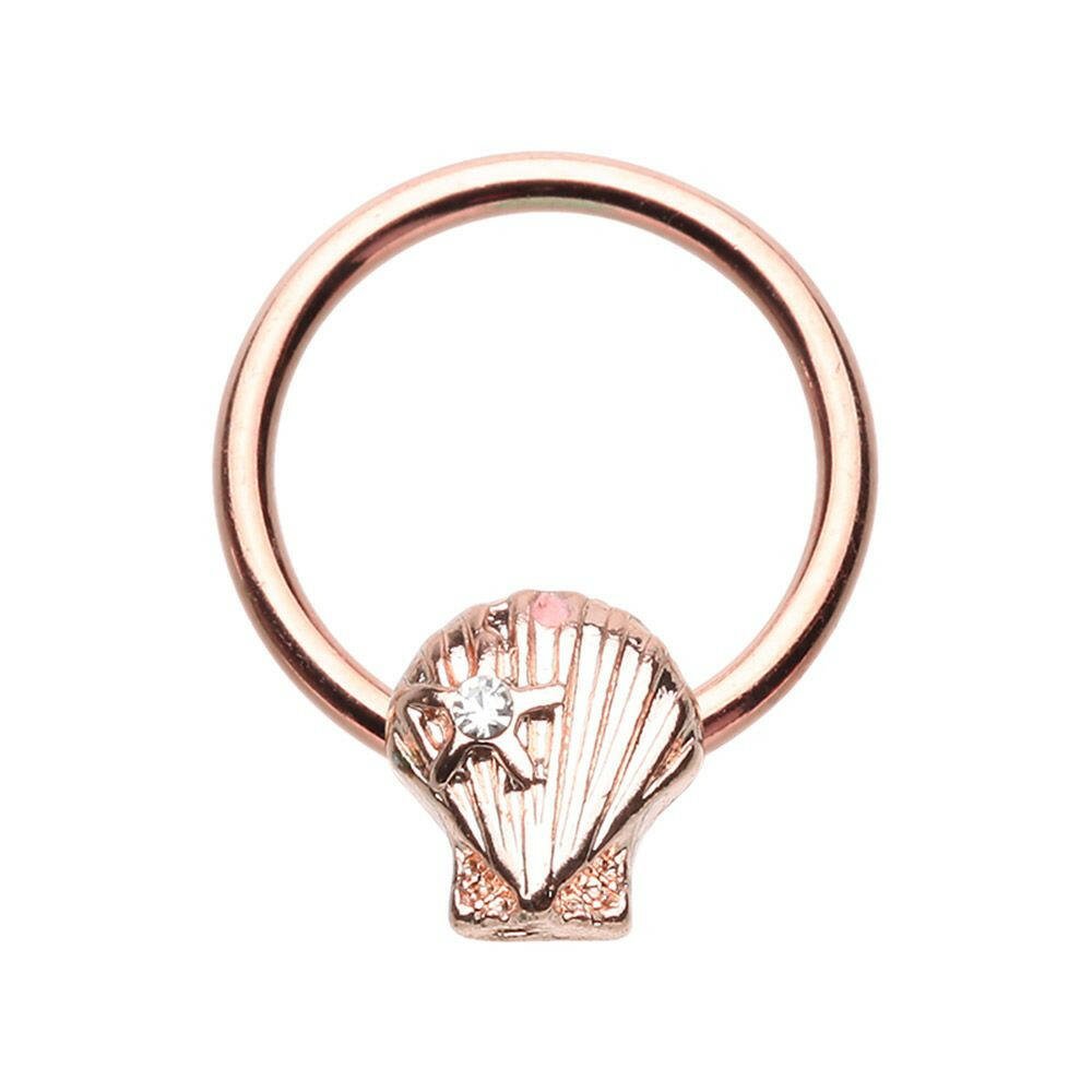 Rose Gold Ariel's Seashell Steel Captive Bead Ring.