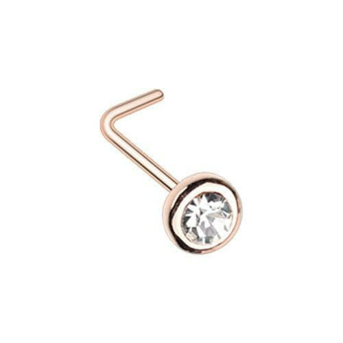 Rose Gold Benevolent Bezel Gem L-Shape Nose Ring.