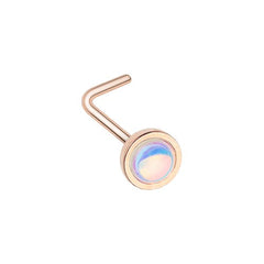 Rose Gold Bezel Set Revo Reflecting Stone L-Shape Nose Ring.