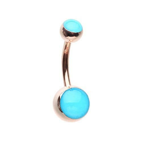 Rose Gold Blue Glow in the Dark Steel Belly Button Ring.