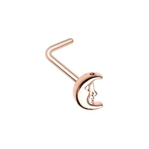 Rose Gold Cresent Moon Face Nose L-Shape Nose Ring.