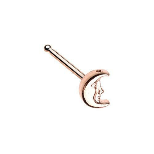 Rose Gold Cresent Moon Face Nose Stud Ring.